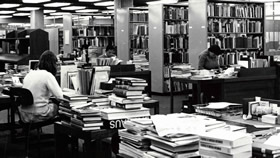 Acquisitions staff processing monographs in the 1970s