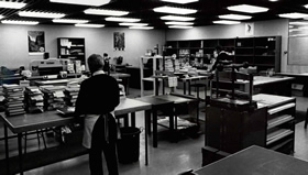 Staff at work in the bindery, 1970s