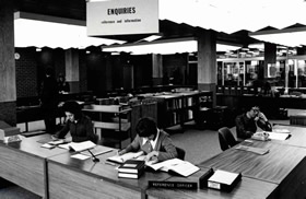 Reference desk, 1970s.