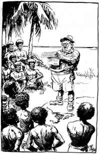 Giving away New Guinea cartoon by Ted Scorfield. The Bulletin 6 February 1946