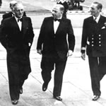 John Curtin (left) arriving at a Conference function, London. JCPML00018/9
