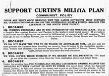 Flyer, Support Curtin's Militia Plan, n.d. Records of Arthur Calwell. JCPML00651/3