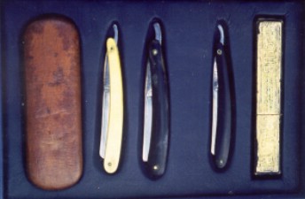 JCPML. Records of John Curtin. Two cut-throat razors in leather case. n.d. JCPML00287/5,6.