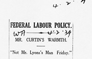 John Curtin Prime Ministerial Library.  Records of Arthur Calwell.  "Federal Labour Policy", West Australian, 4 February 1939.  JCPML00694/1/19