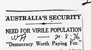 John Curtin Prime Ministerial Library.  Records of Arthur Calwell.  "Australia's security", West Australian, 21 August 1936.  JCPML00694/1/1