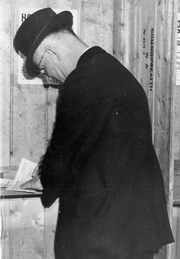 John Curtin Prime Ministerial Library.  Records of the Curtin Family.  Curtin casts his ballot, 1936?  JCPML00376/60