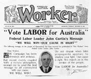 Records of the Australian Labor Party, National Branch. Vote Labor for Australia, The Worker, 19 October 1937. JCPML00484/1