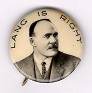 "Lang is right" lapel badge, 193?  JCPML00842/1.