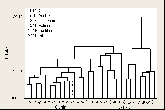 Figure 1: 14 Curtin and 14 Other (Combined articles) using 99 most common ‘function’ words