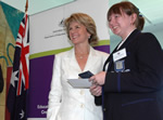 Jacinta Livingstone, 2006 National History Challenge winner in the John Curtin special category, with Federal Minister for Education, Julie Bishop. Photograph by David Shaw courtesy of the National History Challenge. Photograph by David Shaw courtesy of the National History Challenge. 