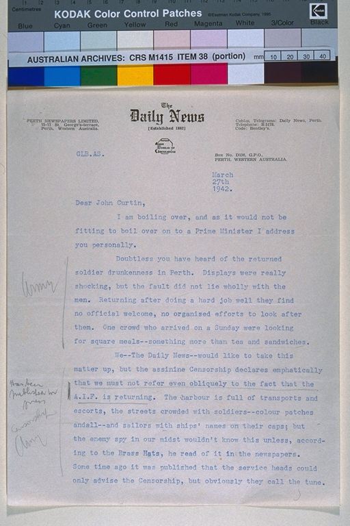 Letter from G Burgoyne, 27 March 1942, page 1