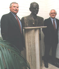 John Curtin (grandson) and David Black with the bust of PM Curtin