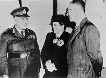 John & Elsie Curtin with General Blamey on board "Lurline" before leaving Sydney for USA, 1944. JCPML00376/129