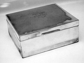 Silver cigarette box presented to John Curtin by the Westralian Worker staff on his retirement as editor.