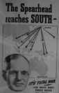 Wartime government publicity urging support for the war effort 'The Spearhead reaches South - It's total war.'