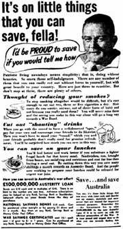 Government austerity campaign advertisement: Sydney Morning Herald, 7 October 1942, p. 8