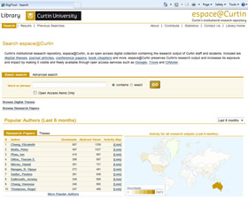 Screenshot of espace@Curtin search page, 2012