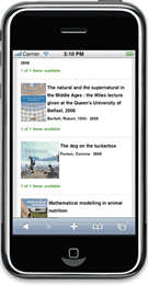 iPhone showing the mobile version of the Curtin Library catalogue, 2011