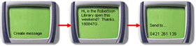 Promotional graphics used on the Library's website in 2004 for the 'SMS a query' service.