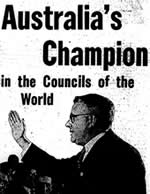 Australia's Champion in the Councils of the World.  Advertisement from The Bulletin 11 September 1946, p.27 