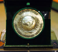 United Nations General Assembly Medallion presented to Dr Evatt in 1948. Flinders University Library.