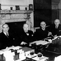 Prime Minister Churchill with the Dominion prime ministers at the start of the Commonwealth Prime Ministers' Conference. JCPML00018/20