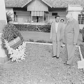 Prime Minister Robert Menzies (right) laying a wreath at the Monument of the Proclamation of Independence in Djakarta, 1959. National Archives of Australia: A1775, RGM38