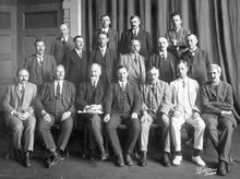 John Curtin (front, 2nd from right) with delegates to the ILO Convention, Geneva, 1924. JCPML00376/1