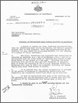 Letter regarding training of NEI troops in Australia