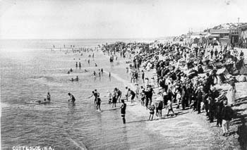 Cottesloe c 1910, beach scene of swimmers