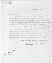 John Curtin Prime Ministerial Library.  Records of the Curtin Family.  Letter from Walter Murdoch to John Curtin, 1 October 1940.  JCPML00401/26