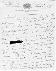 John Curtin Prime Ministerial Library.  Records of the Curtin Family.  Letter from John Curtin to Elsie Curtin, 21 April 1937.  JCPML00402/32p1