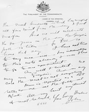 John Curtin Prime Ministerial Library.  Records of the Curtin Family.  Letter from John Curtin to Elsie Curtin, 21 April 1937.  JCPML00402/32p2