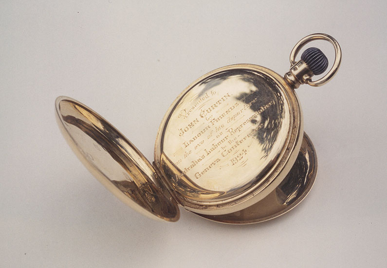 Gold pocket watch presented to John Curtin in 1924