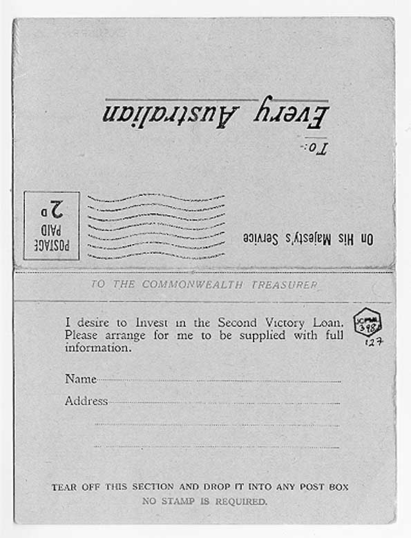 Second Victory Loan appeal postcard, 1944