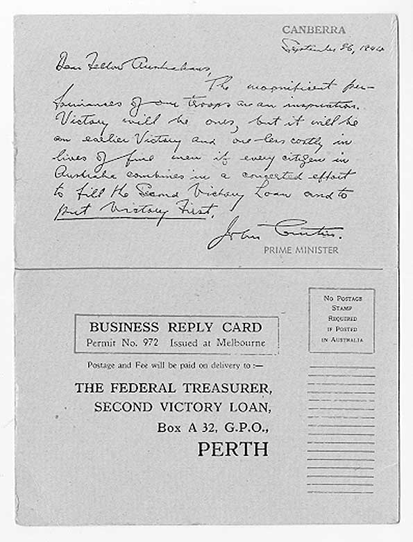 Second Victory Loan appeal postcard, 1944