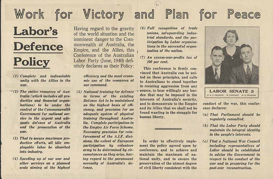 Australian Labor Party pamphlet for the 1940 federal elections