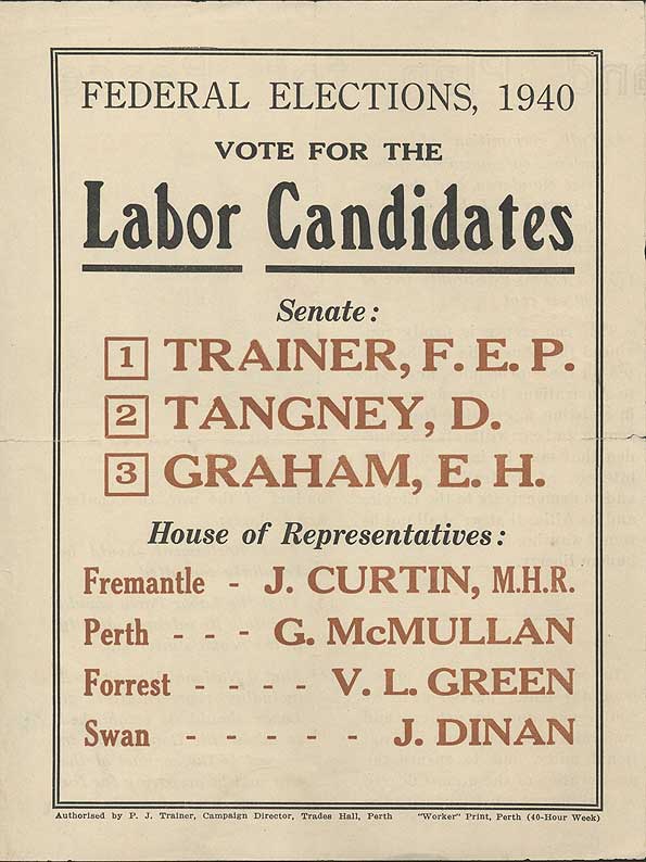 Australian Labor Party pamphlet for the 1940 federal elections