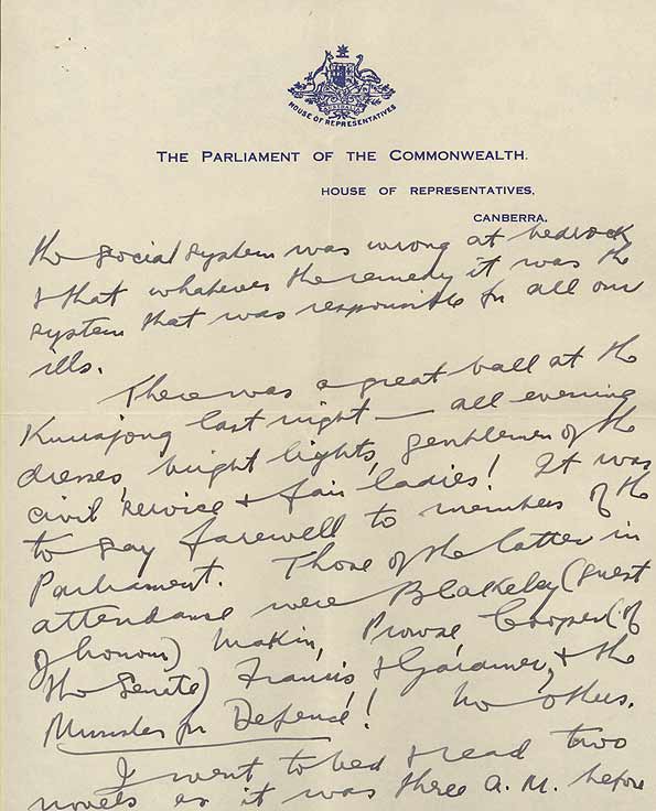 Letter from John Curtin to Elsie Curtin, 1930