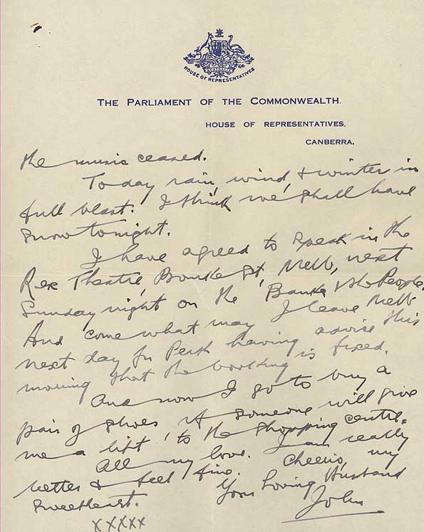 Letter from John Curtin to Elsie Curtin, 1930