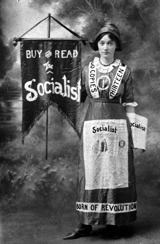Postcard depicting Beryl Bruce in 'Socialist' fancy dress, 1913
