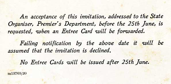 Invitation to banquet with the Prince of Wales, Perth, 1920