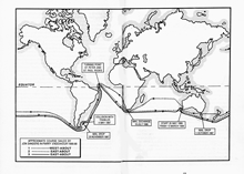 Map showing route of triple circumnavigation from Schmitt, H. 1988, Sanders – sextant, sea and solitude, St George Books, pp. 56-57.