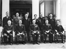 Kawai's inauguration as Japan's first ambassador to Australia in March 1941. Kawai, Lord Gowrie and Acting Prime Minister Arthur Fadden are 2nd to 4th figures in the front row. Courtesy Australian War Memorial ID 006093. 