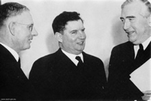 Three Prime Ministers within two months: John Curtin, Arthur Fadden and Robert Menzies. Courtesy Australian War Memorial, Record ID 042826.