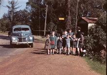 Sunday School bound. Packing children into Mr Jack Waller's chev on the way to SUnday School at Forrestfield. Winter 1947. CUL00088/1/4