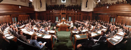 Group photograph of Members in House of Representatives, c 1980. JCPML00161/365