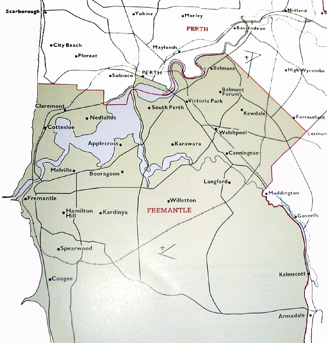 Map 1A: The federal electorate of Fremantle from 1901-1905 - showing detail of suburban boundaries.