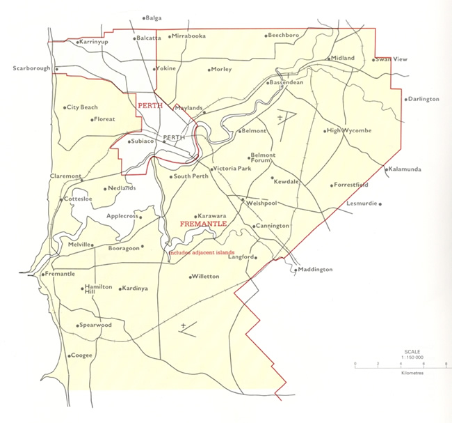 Map 3A: Map of the federal electorate of Fremantle from 1913-1921 showing detail of suburban boundaries.
