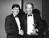 Curtin University Library. Geoff Gallop Collection. Records of Geoff Gallop. Geoff Gallop presenting an award [to?], 1990. GG00007/1/22.